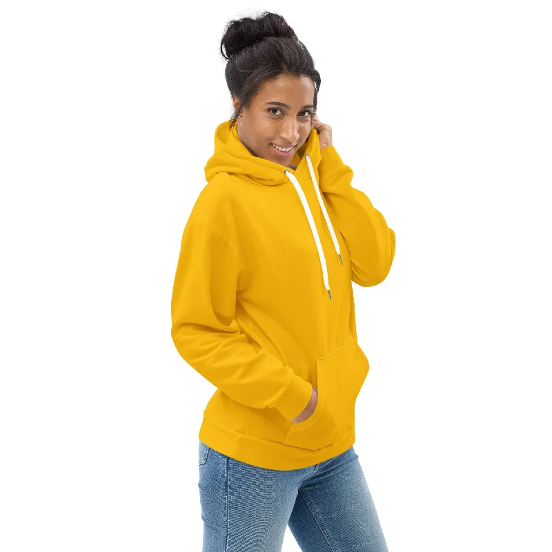 Womens Graphic Hoodie Golden Yellow Hoodie with Hem Applique Textured Unique