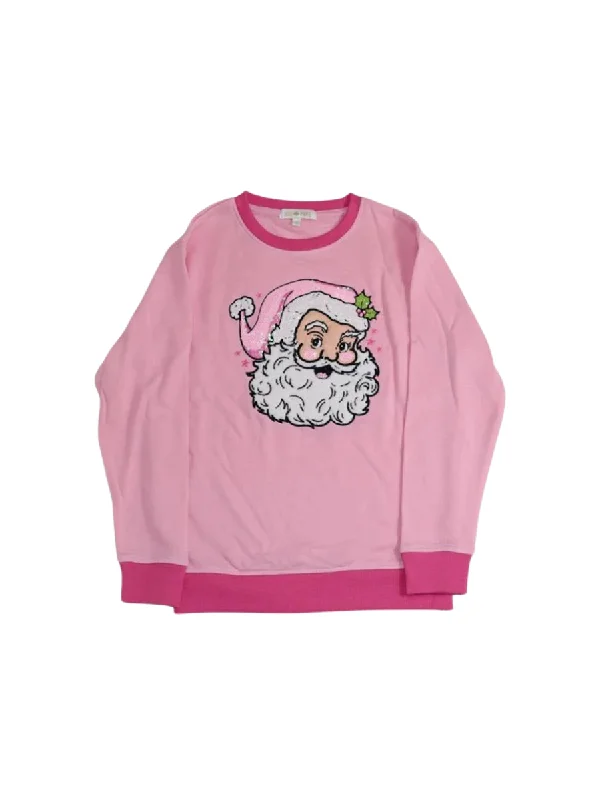 Jane Marie | YOUTH Jolly Santa Sweatshirt - Pink Hoodie with Drawstring Waist Adjustable Fitted
